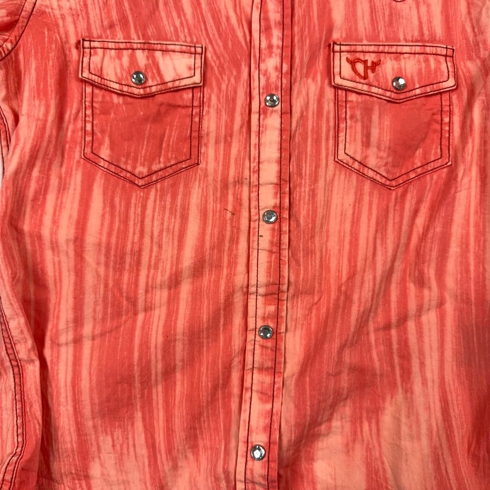 Cowgirl Hardware Women Orange Acid Wash Embroidered Western Snap Shirt Medium - Picture 10 of 10